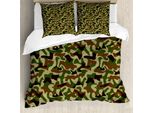 Abakuhaus Copripiumino Mimetico, Hunter Nella Foresta, Antiacaro, Adatto A Chi Soffre Di Allergie, Con Federe, 155 Cm X 220 Cm - 80 X 80 Cm, Verde Marrone Kaki