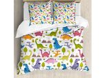 Abakuhaus Copripiumino Dino, Dinosauri Colorati, Antiacaro, Adatto A Chi Soffre Di Allergie, Con Federe, 155 Cm X 220 Cm - 80 X 80 Cm, Multicolore