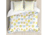 Abakuhaus Copripiumino Luna, Lune Felici Stelle Nuvole, Antiacaro Adatto A Chi Soffre Di Allergie Con Federe, 200 Cm X 200 Cm - 80 X 80 Cm, Azzurro Giallo Rosa