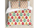 Copripiumino Abakuhaus Retro, Coccinella Retrò Caricaturale, Antiacaro, Adatto A Chi Soffre Di Allergie, Con Federe, 155 Cm X 220 Cm - 80 X 80 Cm, Multicolore