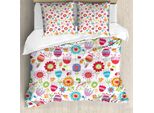 Abakuhaus Copripiumino Con Motivi Floreali, Giardino Floreale Giocoso, Antiacaro, Adatto A Chi Soffre Di Allergie, Con Federe, 155 Cm X 220 Cm - 80 X 80 Cm, Multicolore