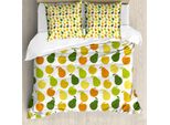 Abakuhaus Copripiumino Con Motivi Fruttati, Mele E Pere Fresche Dell'orto, Antiacaro, Adatto A Chi Soffre Di Allergie, Con Federe, 200 Cm X 200 Cm - 80 X 80 Cm, Verde Cacciatore E Giallo