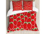 Abakuhaus Copripiumino Con Motivi Fruttati, Yummy Strawberry Botanik, Antiacaro, Adatto A Chi Soffre Di Allergie, Con Federe, 200 Cm X 200 Cm - 80 X 80 Cm, Rosso Verde Cacciatore