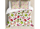 Abakuhaus Copripiumino Con Motivi Fruttati, Pera Acquerellata, Antiacaro, Adatto A Chi Soffre Di Allergie, Con Federe, 200 Cm X 200 Cm - 80 X 80 Cm, Pesca Lime Verde Rosso