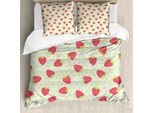 Abakuhaus Copripiumino Con Motivi Fruttati, Caricatura Di Fiori Primaverili, Antiacaro, Adatto A Chi Soffre Di Allergie, Con Federe, 155 Cm X 220 Cm - 80 X 80 Cm, Verde Pallido Rosso