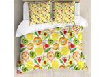 Abakuhaus Copripiuma Frutta, Pennello Piante Semi, Antiacaro Adatto A Chi Soffre Di Allergie Con Federe, 200 Cm X 200 Cm - 80 X 80 Cm, Giallo Arancione Verde Felce