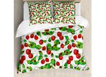Abakuhaus Copripiumino Con Motivi Fruttati, Summer Vibes Joyful, Antiacaro, Adatto A Chi Soffre Di Allergie, Con Federe, 155 Cm X 220 Cm - 80 X 80 Cm, Rosso, Verde Felce, Bianco