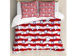 Abakuhaus Usa Copripiumino, Strisce Ondulate Orizzontali, Antiacaro, Adatto A Chi Soffre Di Allergie, Con Federe, 155 Cm X 220 Cm - 80 X 80 Cm, Rosso, Blu Navy, Bianco