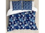 Abakuhaus Copripiumino Invernale, Elaborato Motivo Natalizio Con Fiocchi Di Neve, Antiacaro, Adatto A Chi Soffre Di Allergie, Con Federe, 155 Cm X 220 Cm - 80 X 80 Cm, Azzurro Pallido Blu Scuro