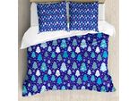 Abakuhaus Copripiumino Invernale, Fiocchi Di Neve E Albero Di Natale, Antiacaro, Adatto A Chi Soffre Di Allergie, Con Federe, 155 Cm X 220 Cm - 80 X 80 Cm, Viola Blu Azzurro Pallido