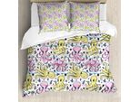 Abakuhaus Copripiumino Con Motivo Calamari, Animali Marini Cartoon, Antiacaro, Adatto A Chi Soffre Di Allergie, Con Federe, 155 Cm X 220 Cm - 80 X 80 Cm, Rosa, Giallo, Azzurro