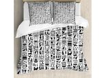 Abakuhaus Copripiumino Egiziano, Geroglifici Monocromatici, Antiacaro, Adatto A Chi Soffre Di Allergie, Con Federe, 200 Cm X 200 Cm - 80 X 80 Cm, Bianco E Nero