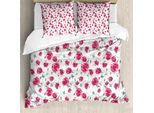 Abakuhaus Copripiumino Butterfly, Fiori Poppy Flora, Antiacaro, Adatto A Chi Soffre Di Allergie, Con Federe, 155 Cm X 220 Cm - 80 X 80 Cm, Rosa Reseda Verde Blu