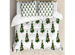 Abakuhaus Copripiumino Geometrico, Motivo Albero Di Natale, Antiacaro, Adatto A Chi Soffre Di Allergie, Con Federe, 155 Cm X 220 Cm - 80 X 80 Cm, Verde Cacciatore E Bianco Rubino