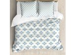 Abakuhaus Copripiumino Geometrico, Motivo Foglie, Antiacaro, Adatto A Chi Soffre Di Allergie, Con Federe, 200 Cm X 200 Cm - 80 X 80 Cm, Blu Ardesia-Crema