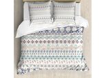 Abakuhaus Set Copripiumino Geometrico Per Letti Matrimoniali, Motivi Aztechi Quadrati, Antiacaro, Adatto A Chi Soffre Di Allergie, Con Federe, Blu Scuro Pesca