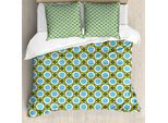 Abakuhaus Copripiumino Geometrico, Cerchi E Pois Retrò, Antiacaro E Anallergico, Con Federe, 200 Cm X 200 Cm - 80 X 80 Cm, Giallo Verde Blu Nero
