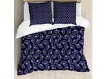 Abakuhaus Copripiumino Geometrico, Motivo A Ventaglio, Antiacaro, Adatto A Chi Soffre Di Allergie, Con Federe, 200 Cm X 200 Cm - 80 X 80 Cm, Blu Scuro Crema