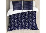 Abakuhaus Copripiumino Geometrico, Onde Oceaniche Vintage, Antiacaro, Adatto A Chi Soffre Di Allergie, Con Federe, 200 Cm X 200 Cm - 80 X 80 Cm, Blu Scuro Crema