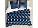 Abakuhaus Copripiumino Geometrico, Motivo Floreale Giapponese Retrò, Antiacaro, Adatto A Chi Soffre Di Allergie, Con Federe, 200 Cm X 200 Cm - 80 X 80 Cm, Blu Scuro Crema