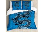 Abakuhaus Copripiumino Giapponese Con Motivo Drago, Anno Del Drago, Antiacaro, Adatto A Chi Soffre Di Allergie, Con Federe, 155 Cm X 220 Cm - 80 X 80 Cm, Blu, Nero, Bianco