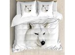 Abakuhaus Copripiumino Wolf, Bianco Testa Di Cane Mammifero, Antiacaro Adatto A Chi Soffre Di Allergie Con Federe, 200 Cm X 200 Cm - 80 X 80 Cm, Nero Beige Giallo