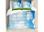 Abakuhaus Copripiumino Himmel, Sunny Day Grass Wolken, Antiacaro, Adatto A Chi Soffre Di Allergie, Con Federe, 155 Cm X 220 Cm - 80 X 80 Cm, Blu, Verde, Bianco