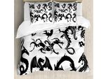 Abakuhaus Copripiumino Giapponese Con Draghi, Monocromatico Orientale, Antiacaro, Adatto A Chi Soffre Di Allergie, Con Federe, 155 Cm X 220 Cm - 80 X 80 Cm, Bianco E Nero