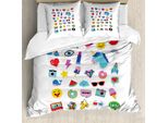 Abakuhaus Copripiumino Emoticon, Pop Culture Elements, Antiacaro, Adatto A Chi Soffre Di Allergie, Con Federe, 155 Cm X 220 Cm - 80 X 80 Cm, Multicolore
