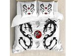 Abakuhaus Copripiumino Giapponese Con Motivo Drago, Tattoo Asian, Antiacaro, Adatto A Chi Soffre Di Allergie, Con Federe, 155 Cm X 220 Cm - 80 X 80 Cm, Nero, Bianco, Rosso