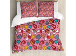 Abakuhaus Copripiumino Con Emoticon, Cuori A Pois Arcobaleno, Antiacaro, Adatto A Chi Soffre Di Allergie, Con Federe, 200 Cm X 200 Cm - 80 X 80 Cm, Multicolore