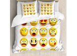 Abakuhaus Copripiumino Emoticon, Smiling Faces Composizione, Antiacaro Adatto A Chi Soffre Di Allergie Con Federe, 200 Cm X 200 Cm - 80 X 80 Cm, Multicolore
