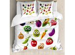Abakuhaus Copripiumino Con Emoticon, Carota Banana Pepe, Antiacaro, Adatto A Chi Soffre Di Allergie, Con Federe, 200 Cm X 200 Cm - 80 X 80 Cm, Multicolore