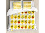 Abakuhaus Copripiumino Con Emoticon, Divertenti Faccine Gialle, Antiacaro, Adatto A Chi Soffre Di Allergie, Con Federe, 200 Cm X 200 Cm - 80 X 80 Cm, Giallo Rosso Nero