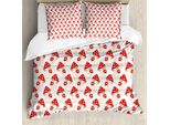 Abakuhaus Copripiumino Fungo, Stile Cartone Animato Amanita, Antiacaro, Adatto A Chi Soffre Di Allergie, Con Federe, 200 Cm X 200 Cm - 80 X 80 Cm, Crema Rosso