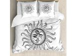 Abakuhaus Copripiumino Sonne, Tribal Stern Moons, Antiacaro, Adatto A Chi Soffre Di Allergie, Con Federe, 155 Cm X 220 Cm - 80 X 80 Cm, Bianco E Nero