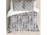 Abakuhaus Copripiumino Eiffel, Seine E Piccioni, Antiacaro, Adatto A Chi Soffre Di Allergie, Con Federe, 200 Cm X 200 Cm - 80 X 80 Cm, Rosso, Nero, Grigio
