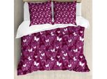 Abakuhaus Copripiumino Eiffel, Motivo Farfalle, Antiacaro, Adatto A Chi Soffre Di Allergie, Con Federe, 155 Cm X 220 Cm - 80 X 80 Cm, Viola Prugna Bianco