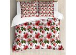 Abakuhaus Copripiumino Coccinella, Hibiscus - Flora Esotica, Antiacaro, Adatto A Chi Soffre Di Allergie, Con Federe, 155 Cm X 220 Cm - 80 X 80 Cm, Red Coral Verde