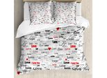 Abakuhaus Copripiumino Liebe, Cuore E Stella Calligrafici, Antiacaro, Adatto A Chi Soffre Di Allergie, Con Federe, 155 Cm X 220 Cm - 80 X 80 Cm, Grigio, Nero, Rosso