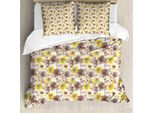 Abakuhaus Copripiumino Vintage, Grungy Rosen Romantische, Antiacaro, Adatto A Chi Soffre Di Allergie, Con Federe, 155 Cm X 220 Cm - 80 X 80 Cm, Giallo Beige Marrone