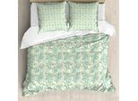 Abakuhaus Copripiumino Verde, Motivo Floreale Botanico, Antiacaro, Adatto A Chi Soffre Di Allergie, Con Federe, 200 Cm X 200 Cm - 80 X 80 Cm, Crema Azzurro Pallido
