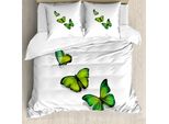 Abakuhaus Copripiumino Verde, Farfalla Primaverile, Antiacaro, Adatto A Chi Soffre Di Allergie, Con Federe, 155 Cm X 220 Cm - 80 X 80 Cm, Verde Lime Verde Felce
