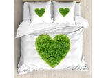 Abakuhaus Copripiumino Verde, Cuore Con Foglie Fresche, Antiacaro, Adatto A Chi Soffre Di Allergie, Con Federe, 155 Cm X 220 Cm - 80 X 80 Cm, Verde Felce Bianco
