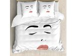 Abakuhaus Copripiumino Wimper, Volto Di Donna Nuda, Antiacaro, Adatto A Chi Soffre Di Allergie, Con Federe, 155 Cm X 220 Cm - 80 X 80 Cm, Bianco E Nero Blush