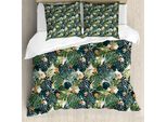 Abakuhaus Copripiumino Verde, Flora Tropicale Hawaiana, Antiacaro, Adatto A Chi Soffre Di Allergie, Con Federe, 200 Cm X 200 Cm - 80 X 80 Cm, Verde Scuro, Verde Acqua, Arancione