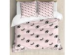 Abakuhaus Copripiumino Wimper, Doodle Ki, Antiacaro, Adatto A Chi Soffre Di Allergie, Con Federe, 200 Cm X 200 Cm - 80 X 80 Cm, Rosa, Nero, Bianco