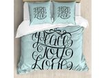Abakuhaus Joy Copripiumino, Scritta Peace Love Joy, Antiacaro, Adatto A Chi Soffre Di Allergie, Con Federe, 200 Cm X 200 Cm - 80 X 80 Cm, Turchese E Nero