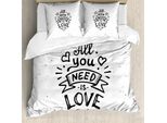 Abakuhaus Copripiumino Liebe, Hippie Vintage, Antiacaro, Adatto A Chi Soffre Di Allergie, Con Federe, 155 Cm X 220 Cm - 80 X 80 Cm, Bianco E Nero