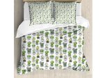 Abakuhaus Copripiumino Cactus, Motivo Foglie Latino, Antiacaro, Adatto A Chi Soffre Di Allergie, Con Federe, 155 Cm X 220 Cm - 80 X 80 Cm, Verde, Nero, Bianco